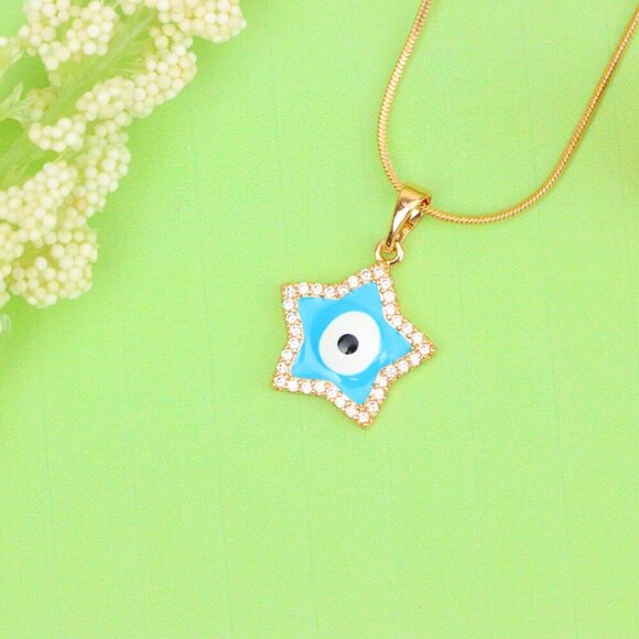 "Star-Shaped Evil Eye Pendant in Rose Gold with Sparkling Stones, XPPT1870 - Picture 13 of 13